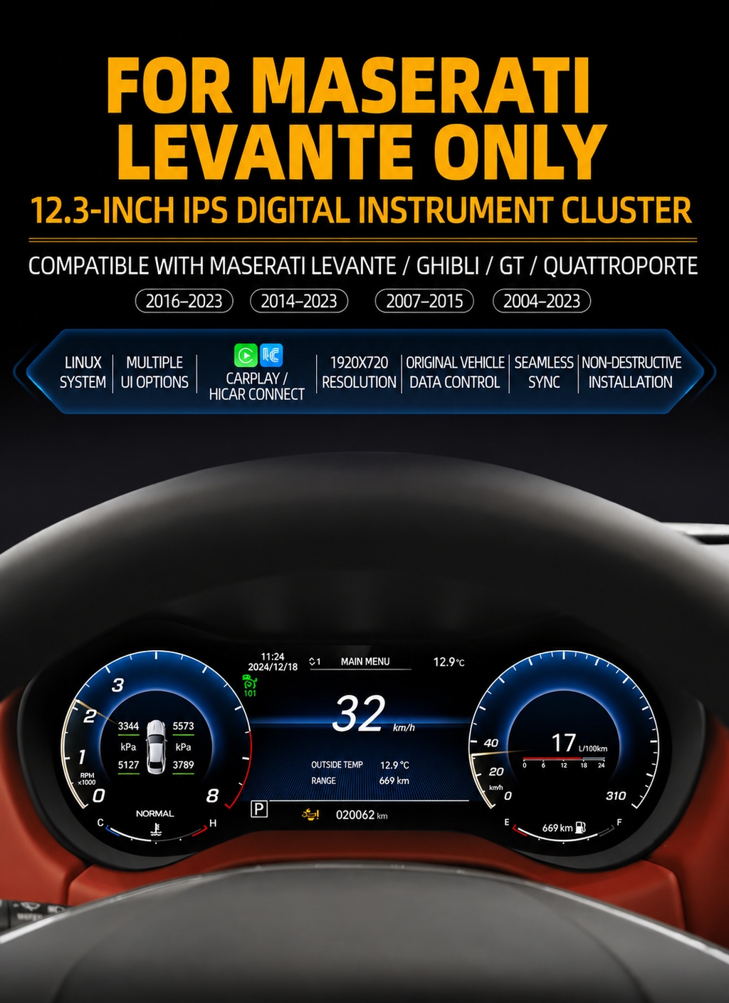 Maserati Levante Full Digital LCD Instrument Cluster Upgrade (Plug & Play)