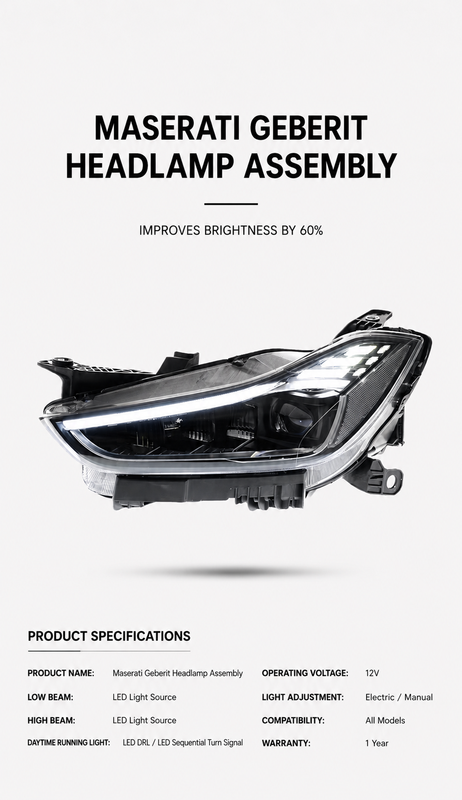 Maserati Ghibli LED Headlight Assembly Upgrade

For Maserati Ghibli 2015-2023 Models